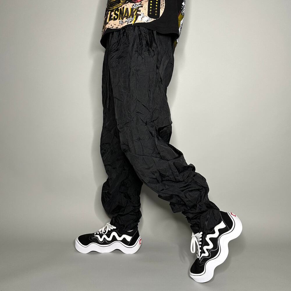 Vintage 90s Champion Track Pants Mens XL Jet Black Nylon Joggers Embroidered